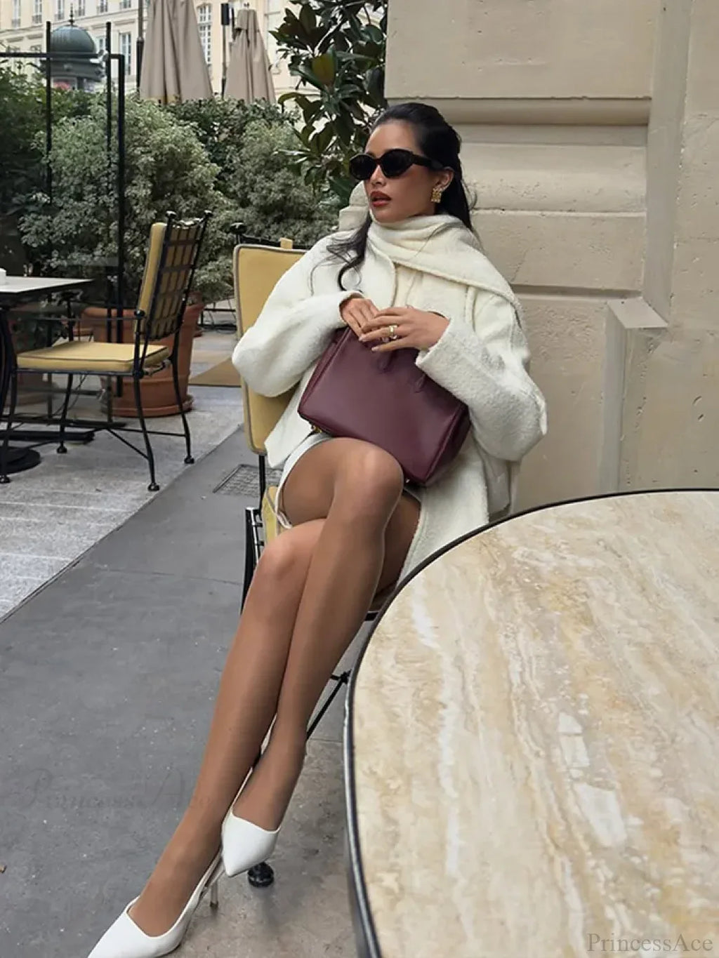White Double Pocket Woolen Coat image 3