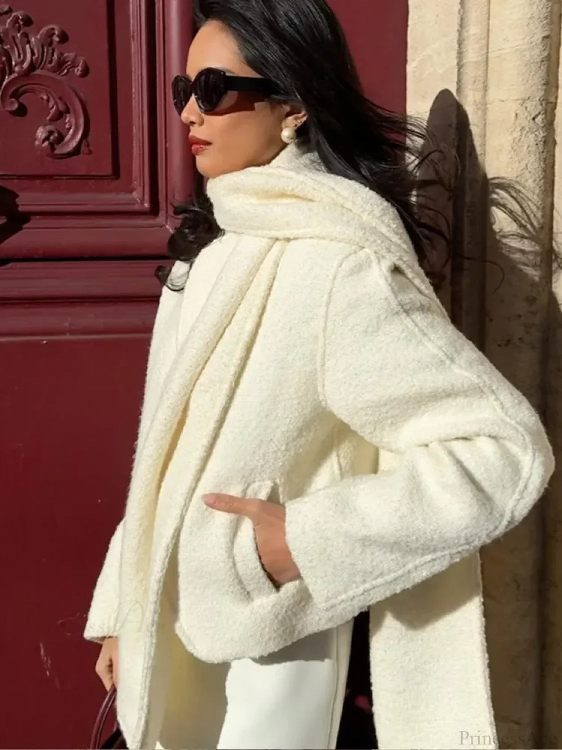 White Double Pocket Woolen Coat image 1