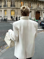 White Double Pockets V-neck Coat image 3