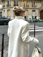 White Double Pockets V-neck Coat image 5