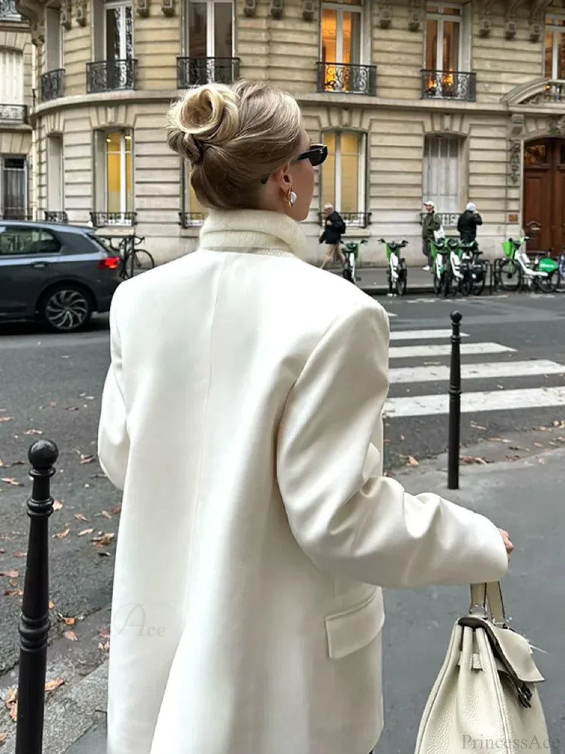 White Double Pockets V-neck Coat image 5