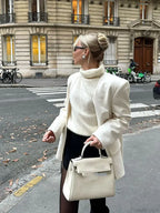 White Double Pockets V-neck Coat image 6