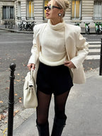 White Double Pockets V-neck Coat image 2