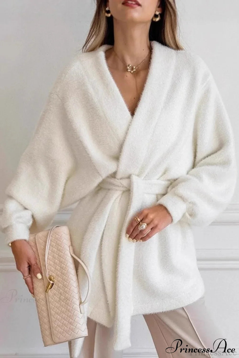 White Faux Fur Thickened Midi Elegant Coat image 1