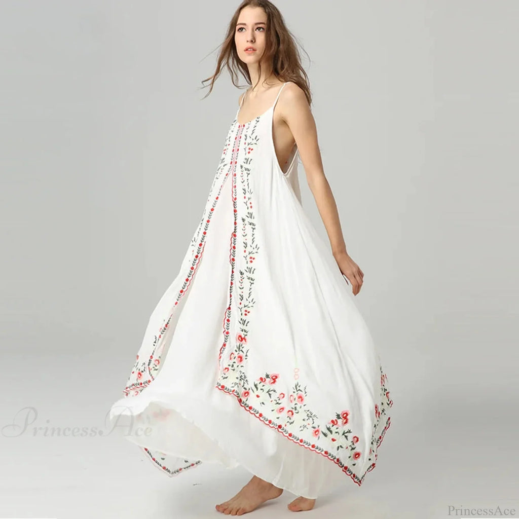 White Floral Embroidered Maxi Dress image 1