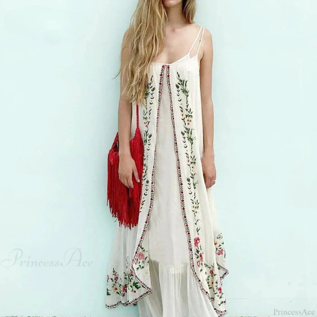 White Floral Embroidered Maxi Dress image 2