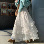 White Floral Tulle Floor-Length Skirt image 1