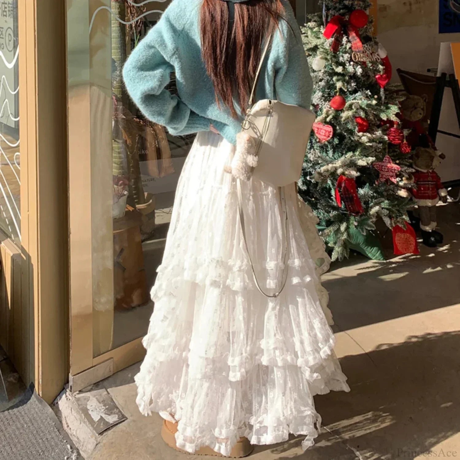 White Floral Tulle Floor-Length Skirt image 3