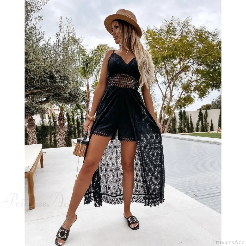 White Hollow Out Lace Strapless Sexy Split Midi Boho Dress image 6