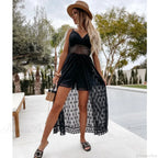 White Hollow Out Lace Strapless Sexy Split Midi Boho Dress image 5