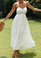 White Hollow Out Strapless Split Sleeveless Maxi Boho Dress image 6