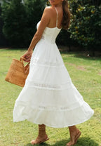 White Hollow Out Strapless Split Sleeveless Maxi Boho Dress image 5