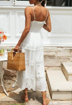White Hollow Out Strapless Split Sleeveless Maxi Boho Dress image 3