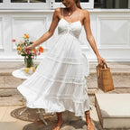White Hollow Out Strapless Split Sleeveless Maxi Boho Dress image 1