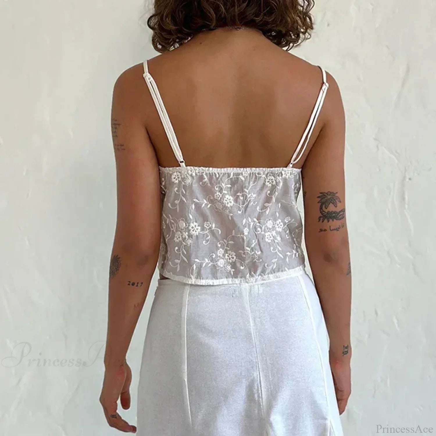 White Jacquard Floral Lace Trim V Neck Kawaii Fairycore 00s Y2K Camisole Crop Top image 3