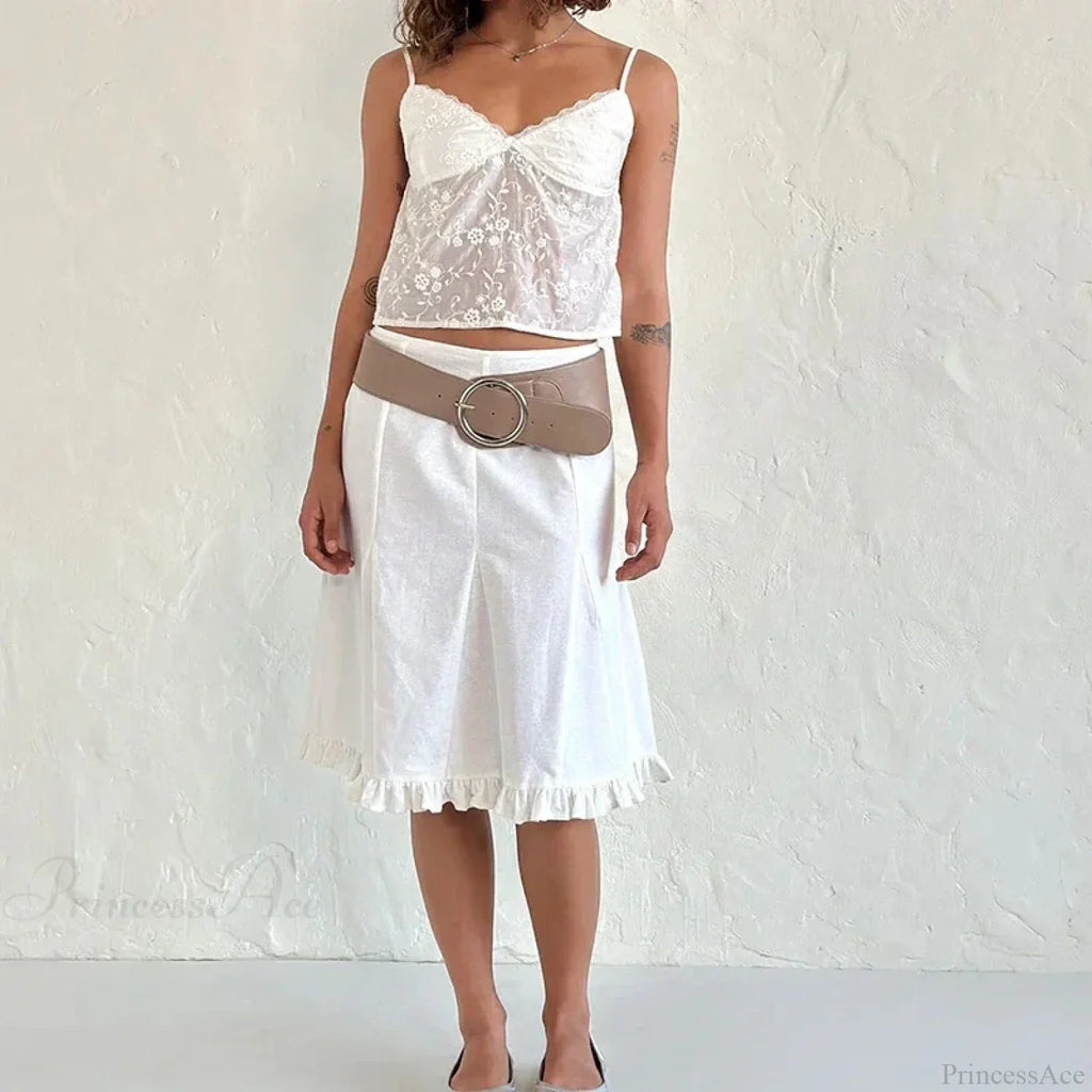 White Jacquard Floral Lace Trim V Neck Kawaii Fairycore 00s Y2K Camisole Crop Top image 2