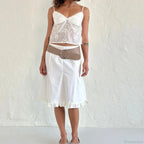 White Jacquard Floral Lace Trim V Neck Kawaii Fairycore 00s Y2K Camisole Crop Top image 2