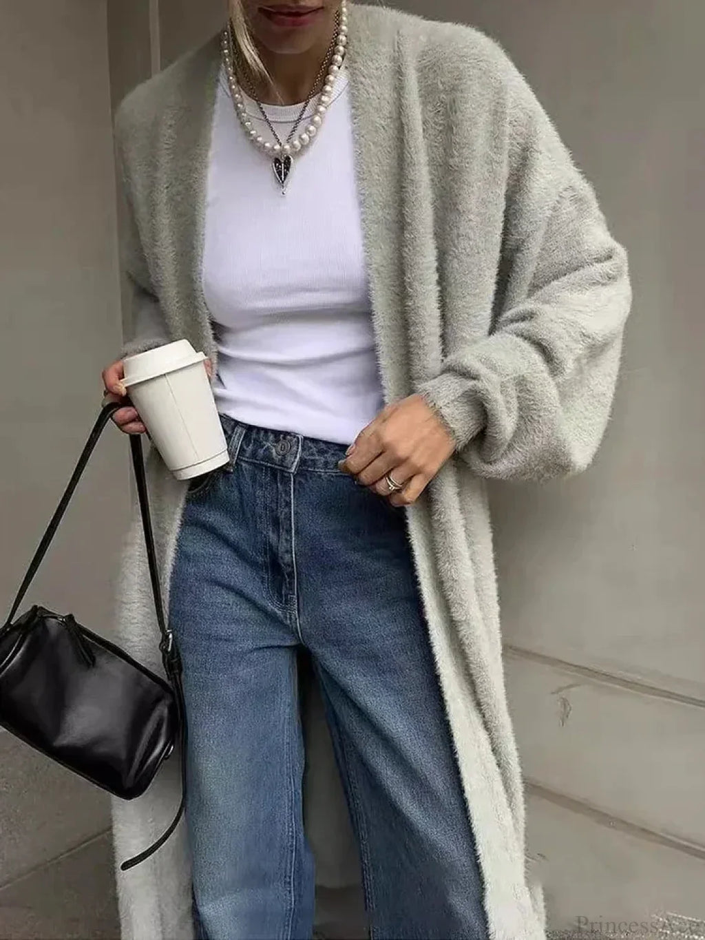 White Knitted Belted Fashion Cardigan image 1