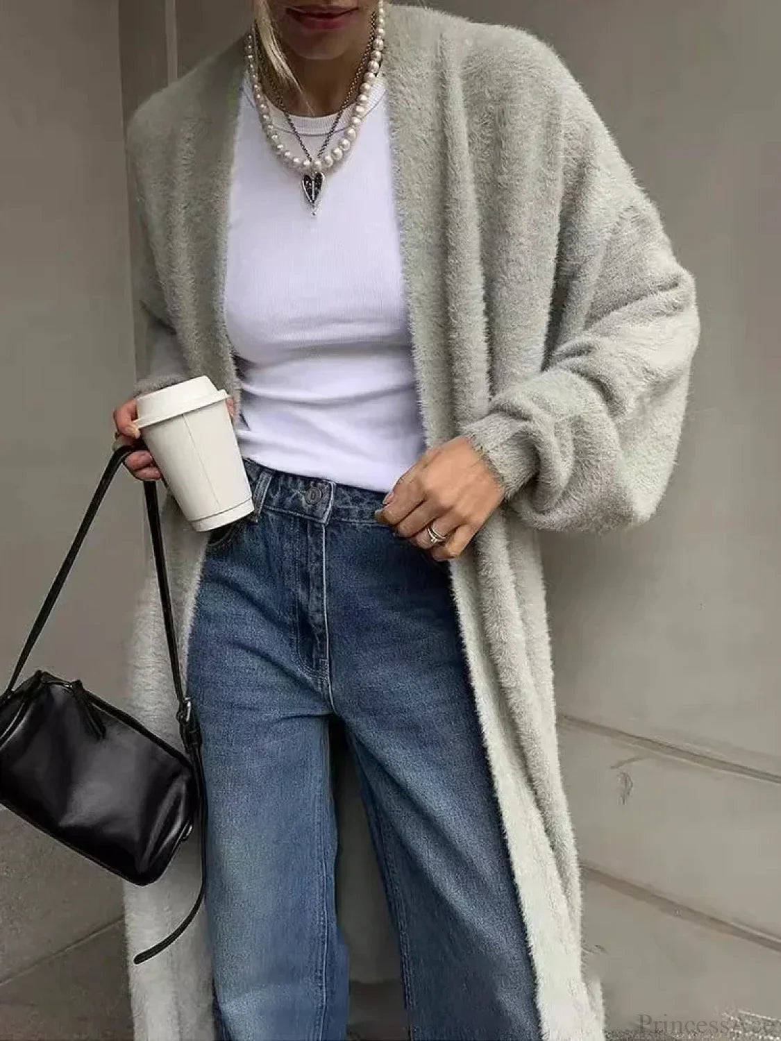 White Knitted Belted Fashion Cardigan image 1