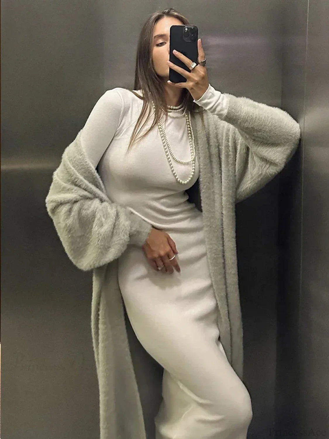 White Knitted Belted Fashion Cardigan image 7