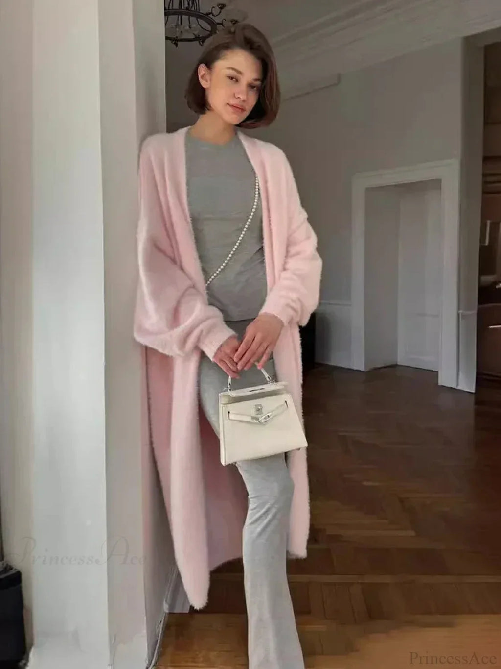 White Knitted Belted Fashion Cardigan image 2