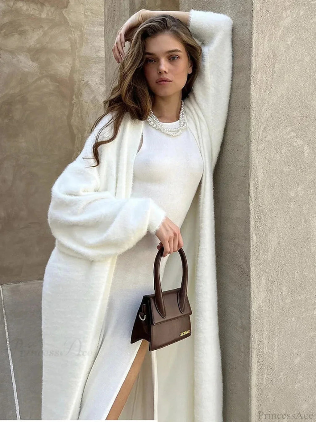 White Knitted Belted Fashion Cardigan image 6