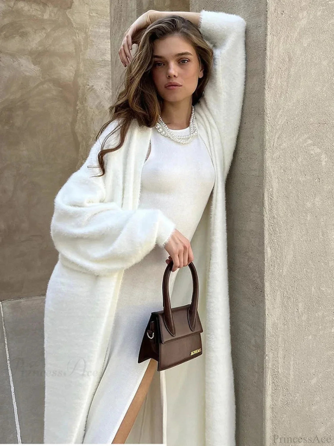 White Knitted Belted Fashion Cardigan image 6