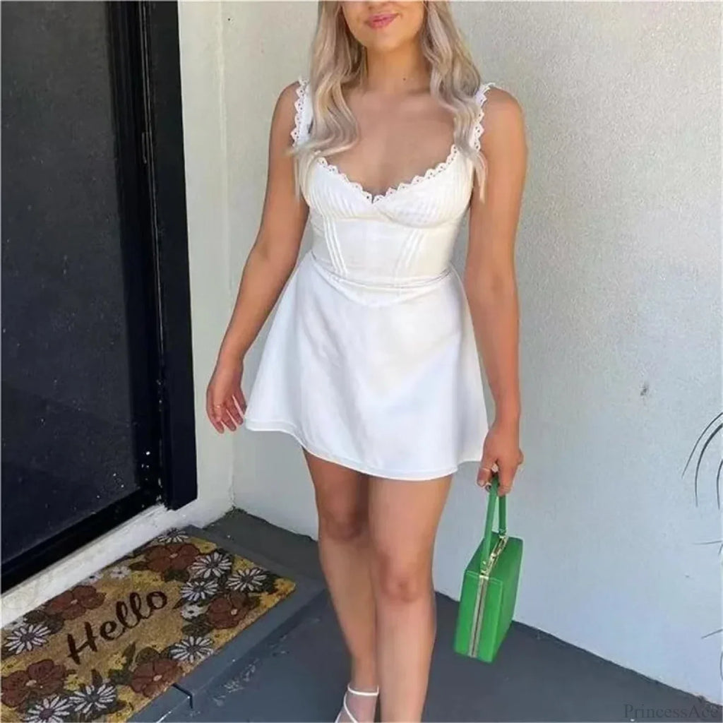 White Knitted Lace Mini Dress image 4