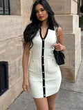 White Knitted Lapel Mini Dress image 1