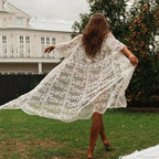 White Lace Cardigan Boho Bikini Cover Up See-through image 1