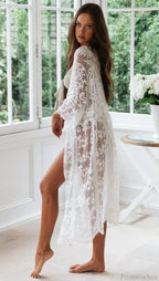 White Lace Cardigan Boho Bikini Cover Up See-through image 4