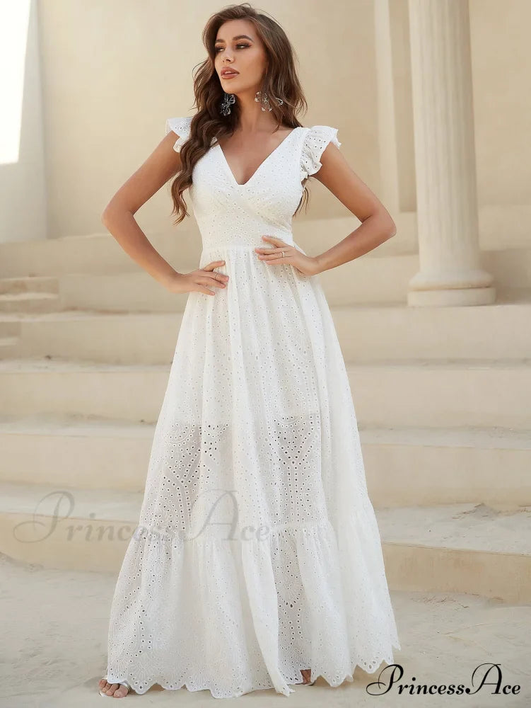 White Lace Dress with Backless Flounce Hem image 3