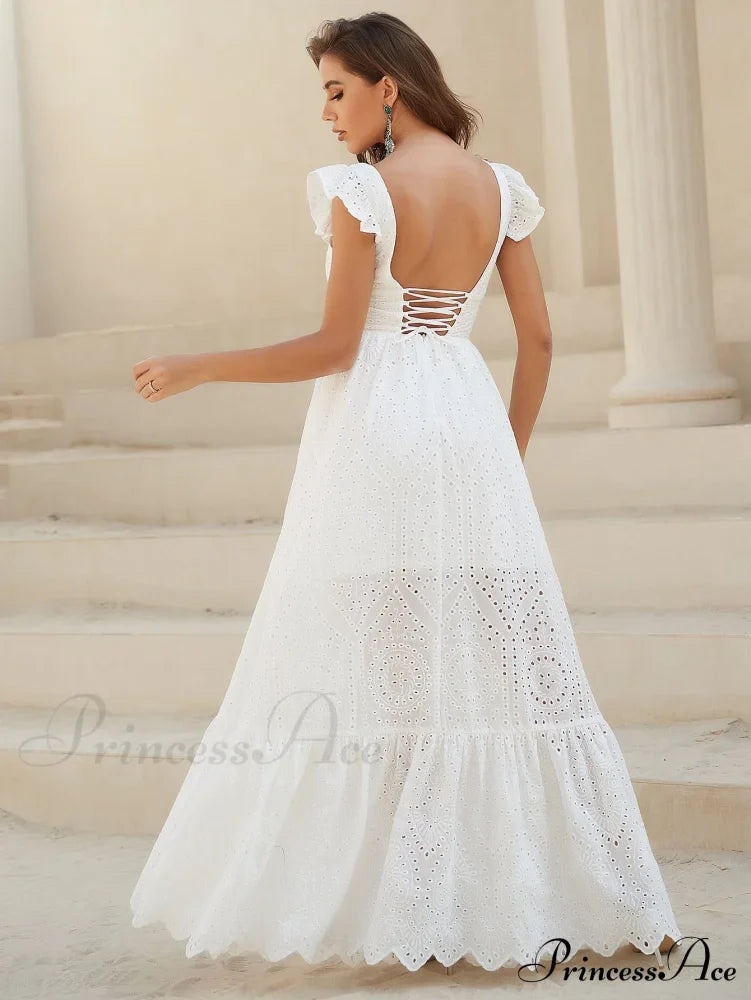 White Lace Dress with Backless Flounce Hem image 5