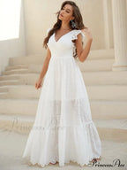 White Lace Dress with Backless Flounce Hem image 4