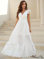 White Lace Dress with Backless Flounce Hem image 1