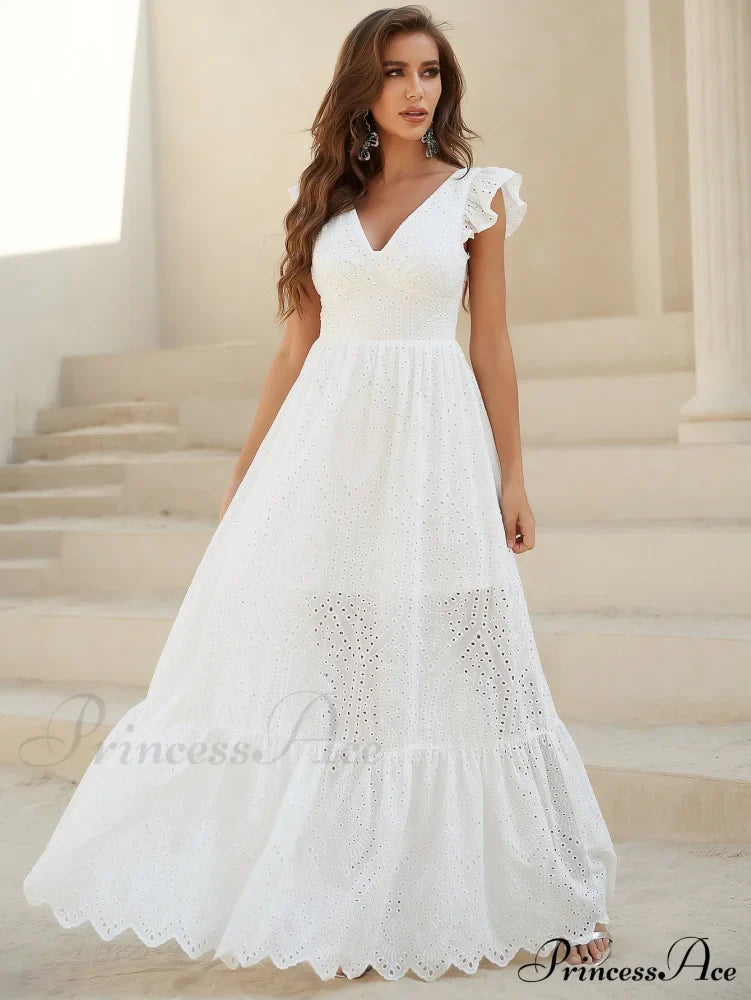 White Lace Dress with Backless Flounce Hem image 1