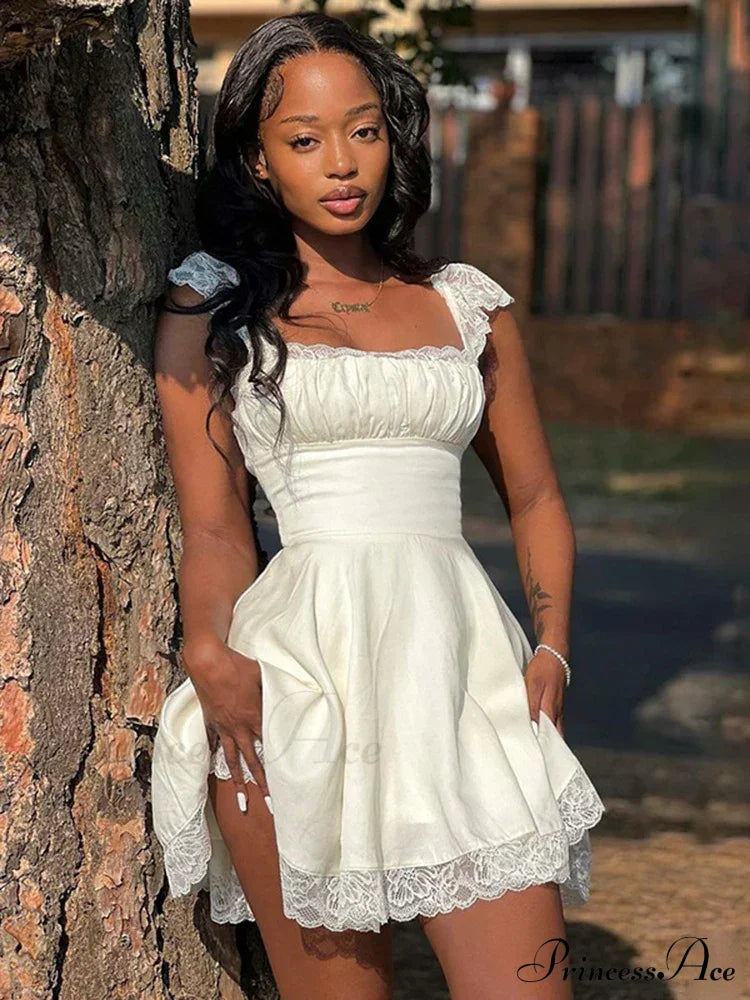 White Lace Floral Sleeveless Fairy Mini Dress image 5