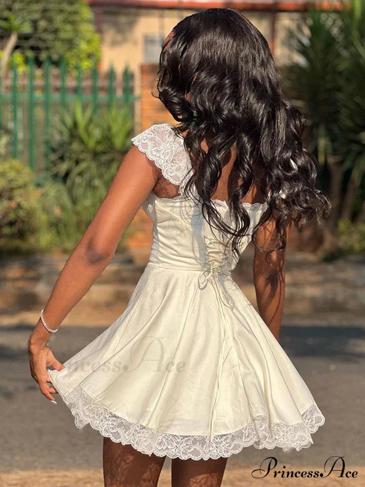 White Lace Floral Sleeveless Fairy Mini Dress image 6