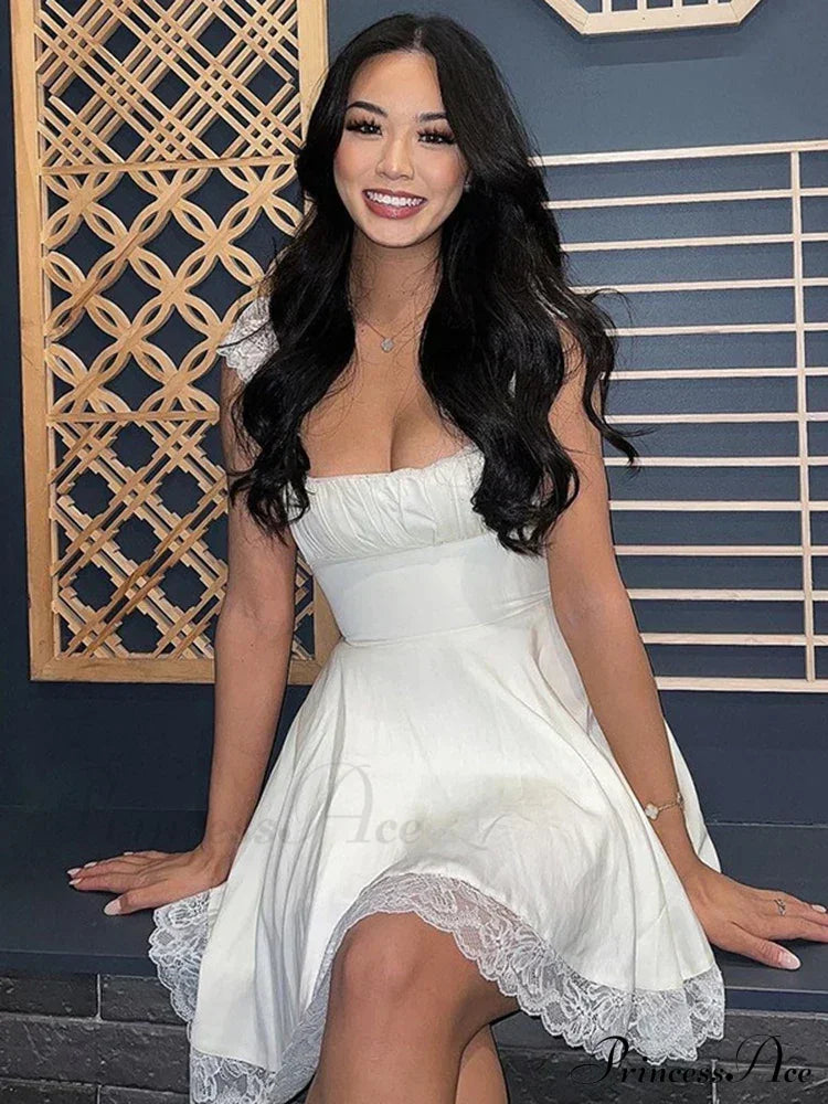 White Lace Floral Sleeveless Fairy Mini Dress image 1
