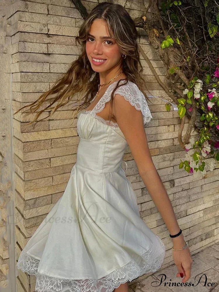 White Lace Floral Sleeveless Fairy Mini Dress image 3