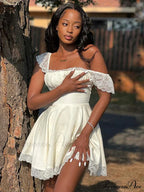 White Lace Floral Sleeveless Fairy Mini Dress image 4
