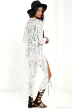 White Lace Kimono Boho Bikini Cover up image 6
