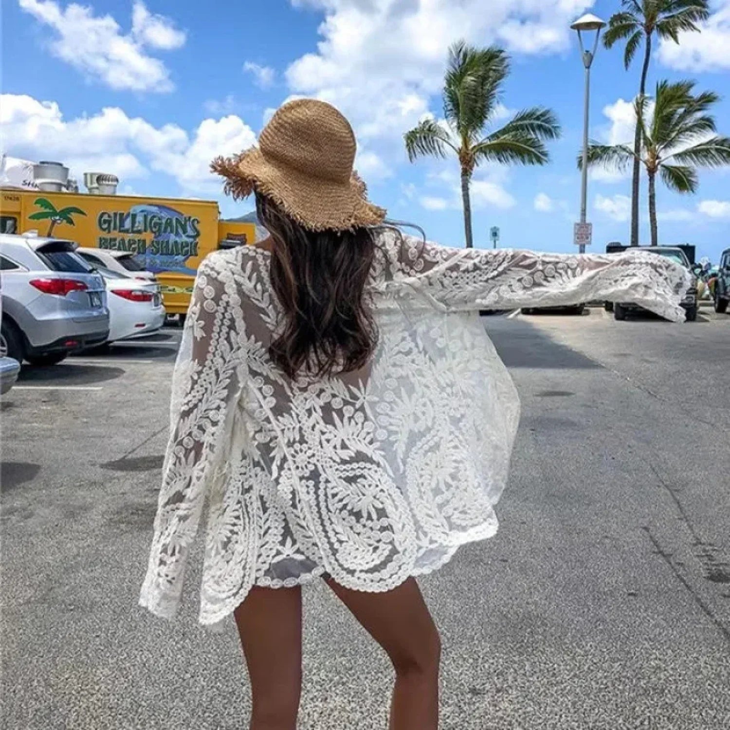 White Lace Kimono Boho Bikini Cover up image 2