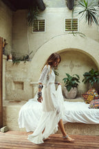 White Lace Short Sleeve Boho Dress image 4