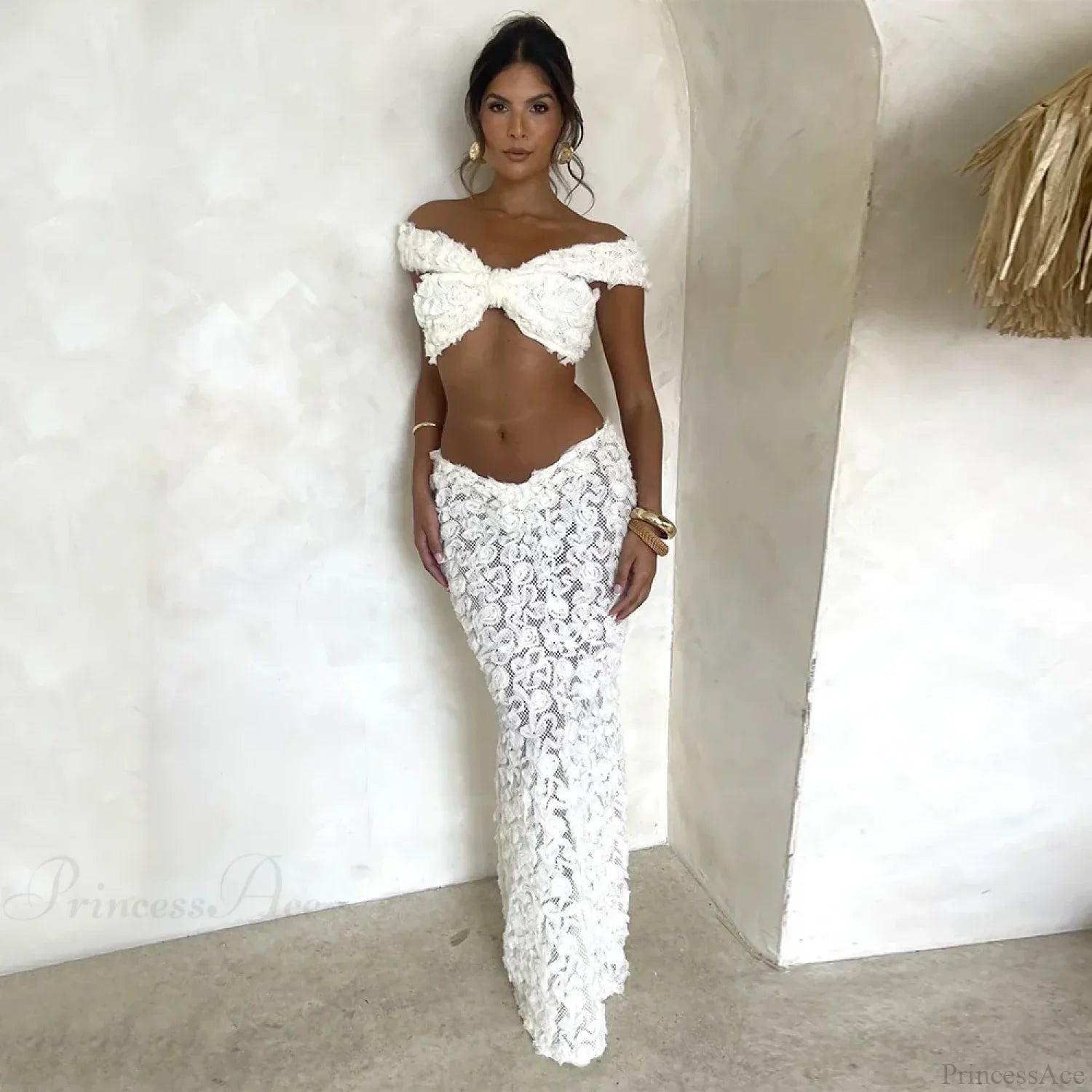 White Lace Skirt Three Piece Swimsuit image 1