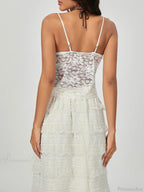 White Lace Spaghetti Strap Wrap Hem Slip Camisole Top image 3