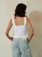 White Lace Tie-front V-neck Slim Sleeveless Crop Top image 3