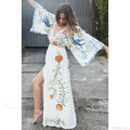 White Maxi Dress Cotton Floral Embroidery Sexy V-neck Beach Dress image 1