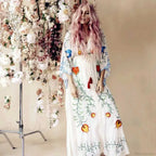 White Maxi Dress Cotton Floral Embroidery Sexy V-neck Beach Dress image 4