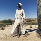 White Maxi Dress Cotton Floral Embroidery Sexy V-neck Beach Dress image 3